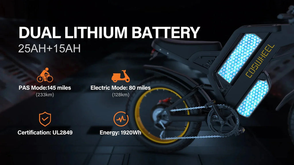 Coswheel Electric bike 3000W GT20 PRO Off Road Electric Motorcycle 48V 40AH Dual Motor Dual Battery Mountain bike Fat Tire Ebike