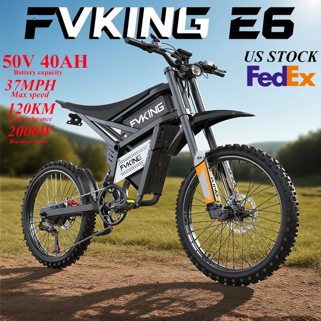 E6 Adult Electric Bicycle 2000w 52V 40ah Mountain Electric Bike 25 Inch Tire Outdoor Entertainment Off Road E Bike