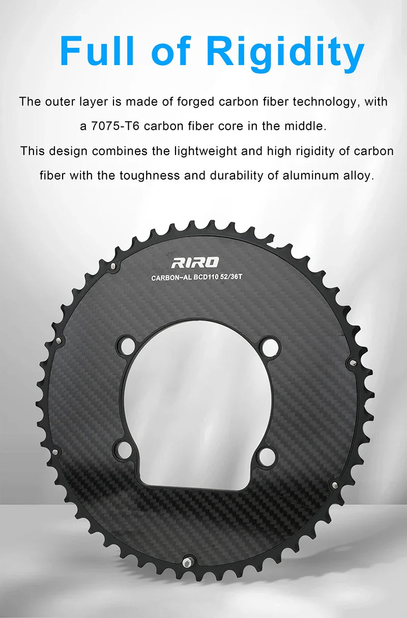 Riro Carbon 110Bcd Chainring Carbon Road Bike Chainring 50-34T 52-36T 53-39T 54-40T for R7100 R8100 R9200 110 Bcd Crown Aluminum