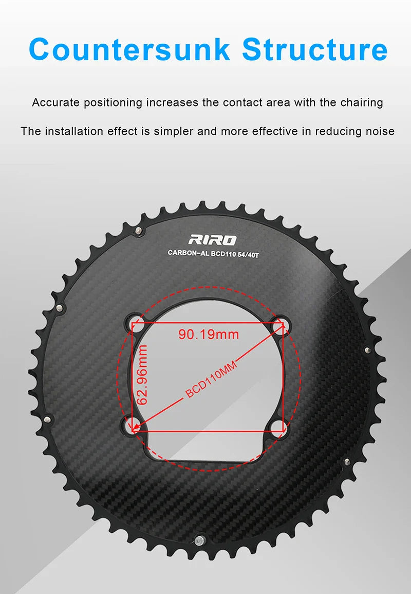 Riro Carbon 110Bcd Chainring Carbon Road Bike Chainring 50-34T 52-36T 53-39T 54-40T for R7100 R8100 R9200 110 Bcd Crown Aluminum
