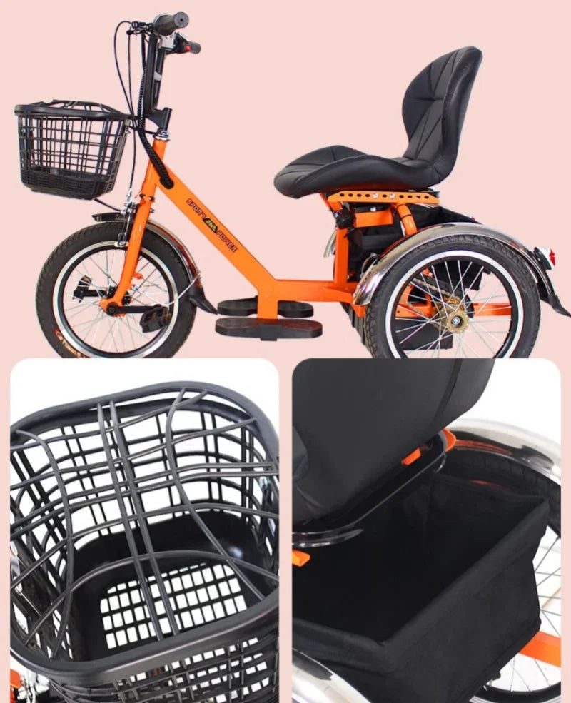 Mini Electric Tricycle With Passenger Seat For Elderly 250w 24v Lightweight Family Electric Bike 3 Wheel For Women Man Adult