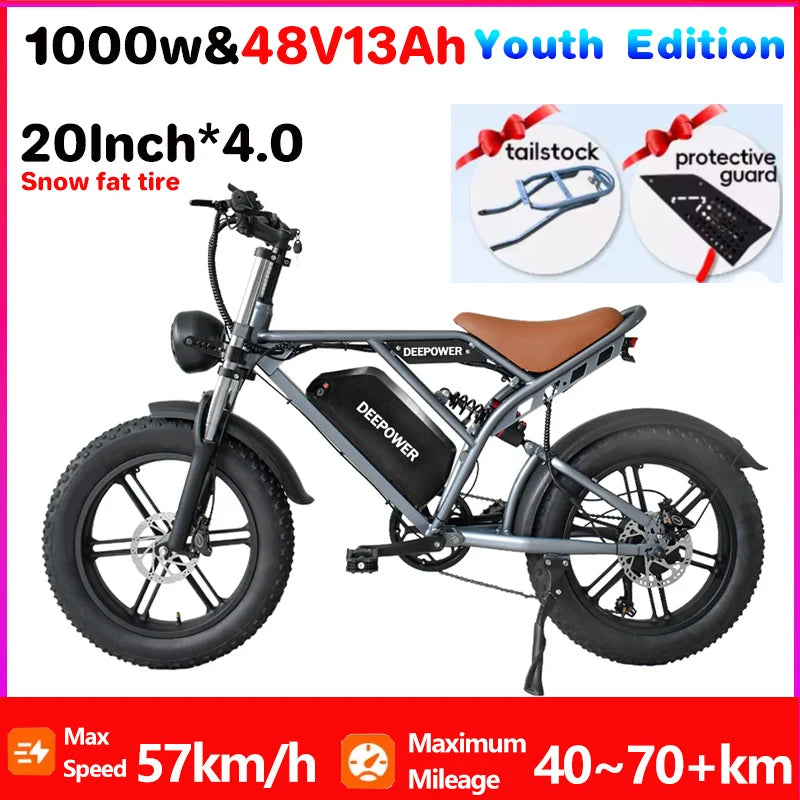 1000W Motor Electric bike 48V 55AH 20-inch Snow Tire Electric bicycle Outdoor adult Off-Road Bicycle Mountain Ebike