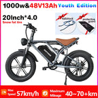 1000W Motor Electric bike 48V 55AH 20-inch Snow Tire Electric bicycle Outdoor adult Off-Road Bicycle Mountain Ebike