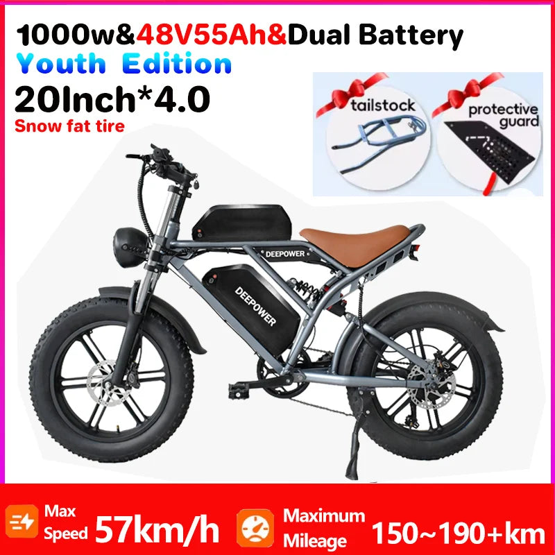 1000W Motor Electric bike 48V 55AH 20-inch Snow Tire Electric bicycle Outdoor adult Off-Road Bicycle Mountain Ebike
