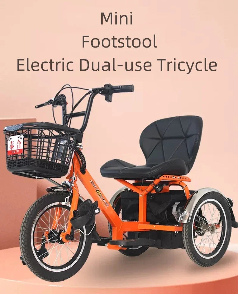 Mini Electric Tricycle With Passenger Seat For Elderly 250w 24v Lightweight Family Electric Bike 3 Wheel For Women Man Adult