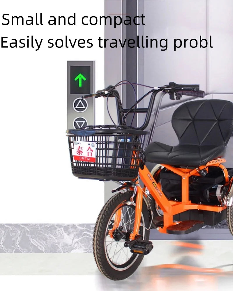 Mini Electric Tricycle With Passenger Seat For Elderly 250w 24v Lightweight Family Electric Bike 3 Wheel For Women Man Adult