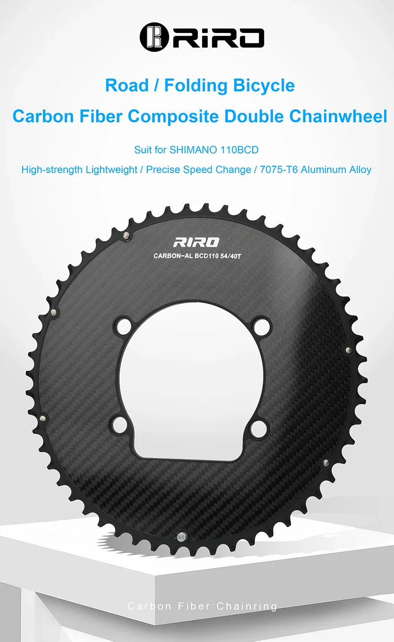 Riro Carbon 110Bcd Chainring Carbon Road Bike Chainring 50-34T 52-36T 53-39T 54-40T for R7100 R8100 R9200 110 Bcd Crown Aluminum