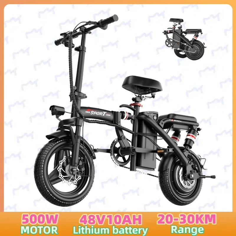 Mini Folding Electric Bike 48V 400W 30AH 14-inch Electric City Bike Folding Electric Bicycle Cheap Adult Battery Powered Scooter