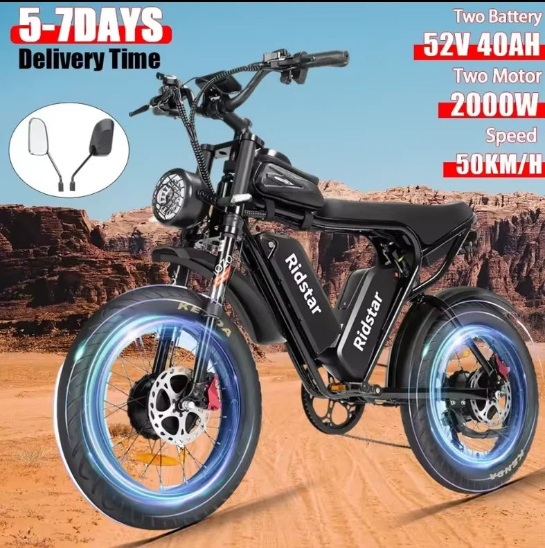 Q20Pro Electric bike High-Power Dual Motors 2000W Dual Batteries40AH, Top Speed 60KM/H, PAS Mode, 20*4.0 Fat Tire Electric bike