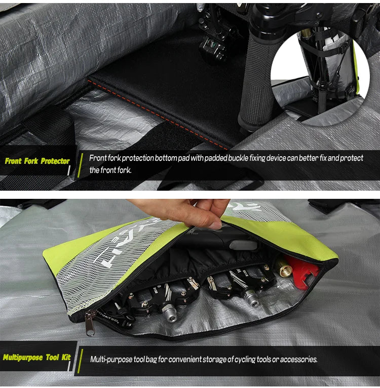 NOOYAH Bike Bag Bicycle Travel Bag Transport Case with Wheel Bag Rear Derailleur Pad Frame Fork Protective Tool Bike Accessories