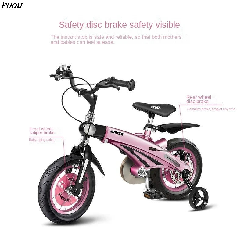 PUOU Children's Bicycle With Magnesium Alloy Monoblock Wheels For Girls And Boys Baby's First Bike Hot New