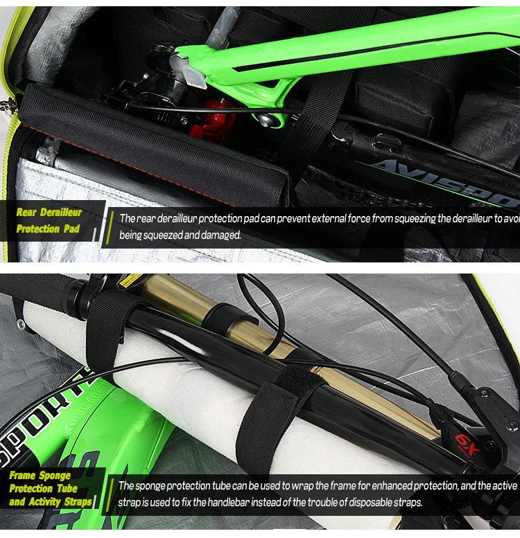 NOOYAH Bike Bag Bicycle Travel Bag Transport Case with Wheel Bag Rear Derailleur Pad Frame Fork Protective Tool Bike Accessories