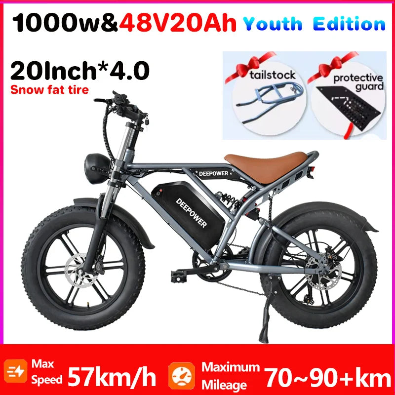 1000W Motor Electric bike 48V 55AH 20-inch Snow Tire Electric bicycle Outdoor adult Off-Road Bicycle Mountain Ebike