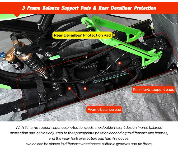 NOOYAH Bike Bag Bicycle Travel Bag Transport Case with Wheel Bag Rear Derailleur Pad Frame Fork Protective Tool Bike Accessories