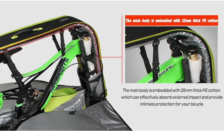 NOOYAH Bike Bag Bicycle Travel Bag Transport Case with Wheel Bag Rear Derailleur Pad Frame Fork Protective Tool Bike Accessories