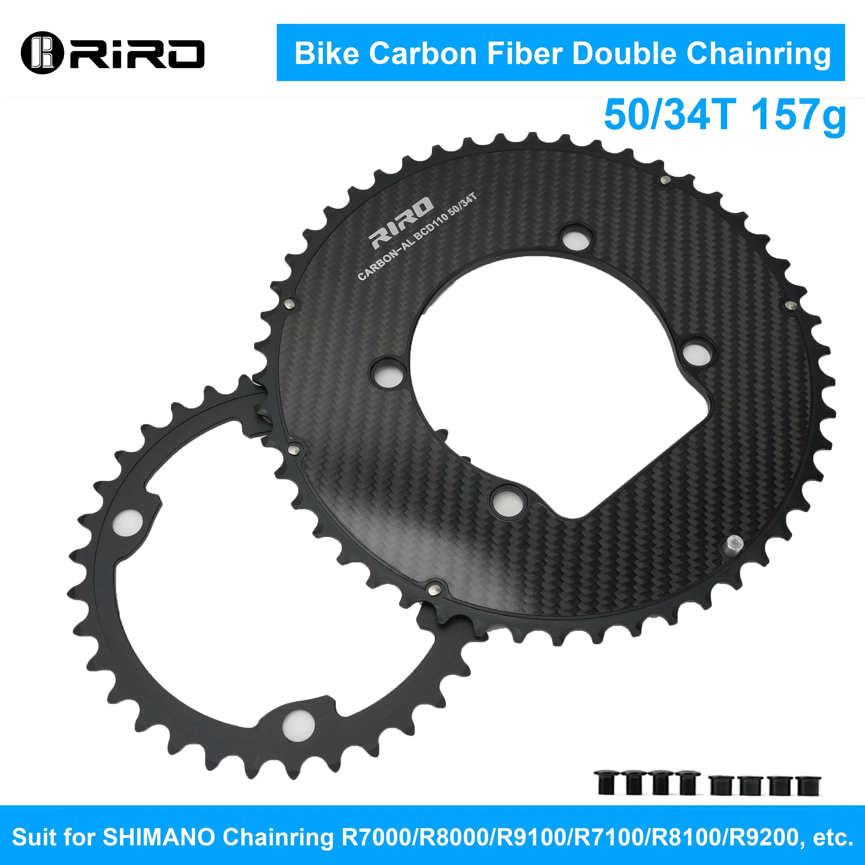 Riro Carbon 110Bcd Chainring Carbon Road Bike Chainring 50-34T 52-36T 53-39T 54-40T for R7100 R8100 R9200 110 Bcd Crown Aluminum