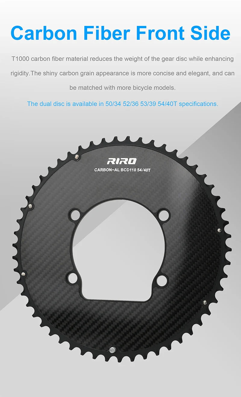 Riro Carbon 110Bcd Chainring Carbon Road Bike Chainring 50-34T 52-36T 53-39T 54-40T for R7100 R8100 R9200 110 Bcd Crown Aluminum