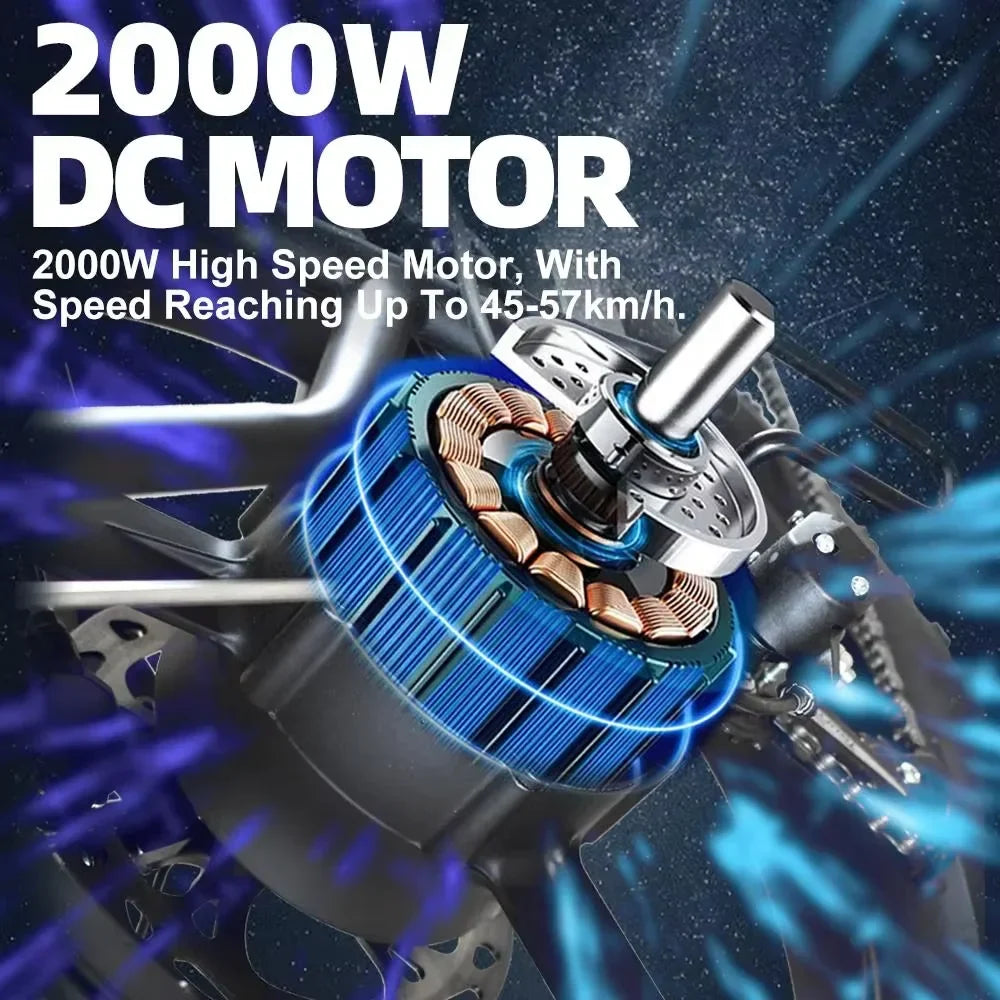 Deepower Electric Bike 2000W 48V 60AH 20Inch Fat Tire Mountain Ebike for Adults Disc Brake Off-Road Adventure Electric Bicycle