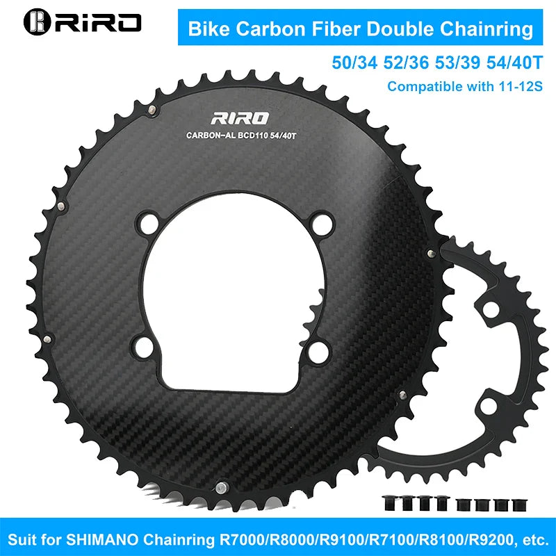 Riro Carbon 110Bcd Chainring Carbon Road Bike Chainring 50-34T 52-36T 53-39T 54-40T for R7100 R8100 R9200 110 Bcd Crown Aluminum
