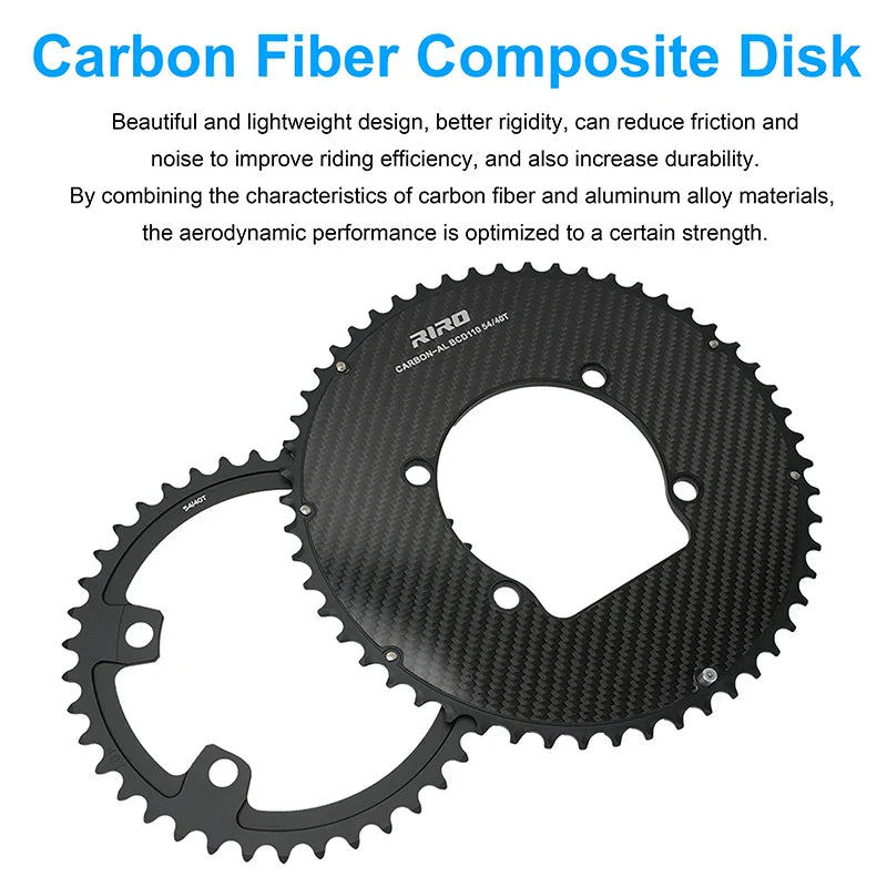 Riro Carbon 110Bcd Chainring Carbon Road Bike Chainring 50-34T 52-36T 53-39T 54-40T for R7100 R8100 R9200 110 Bcd Crown Aluminum