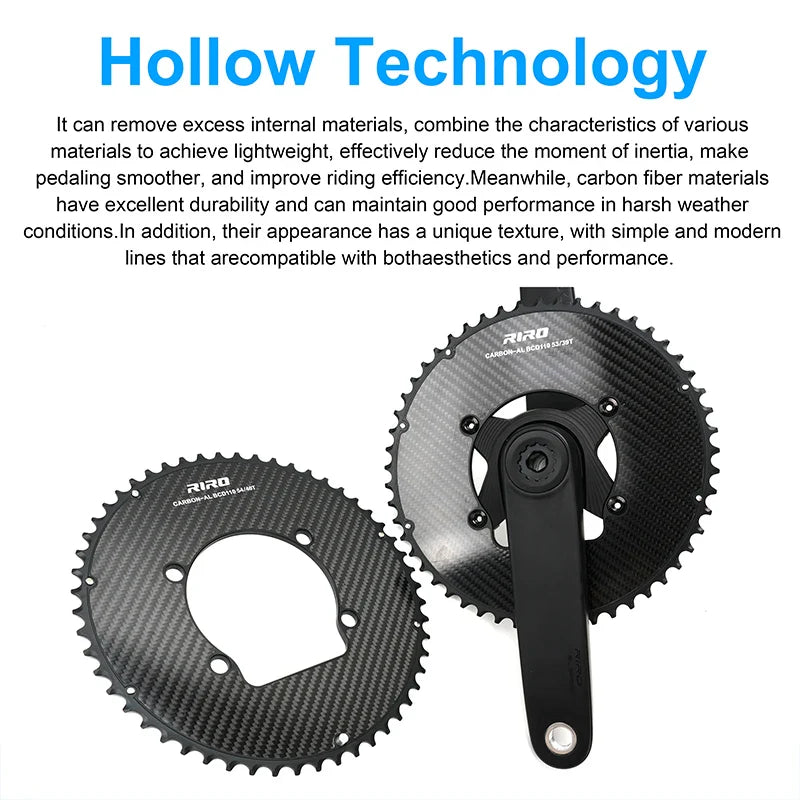 Riro Carbon 110Bcd Chainring Carbon Road Bike Chainring 50-34T 52-36T 53-39T 54-40T for R7100 R8100 R9200 110 Bcd Crown Aluminum