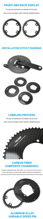 Riro Carbon 110Bcd Chainring Carbon Road Bike Chainring 50-34T 52-36T 53-39T 54-40T for R7100 R8100 R9200 110 Bcd Crown Aluminum