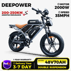 DEEPOWER S7Pro Electric Bike for Adults, 48V, 60Ah,Dual Battery, 20''x4.0 Fat Tires,Snow Mountain E-Bike, 2000W Electric Bicycle