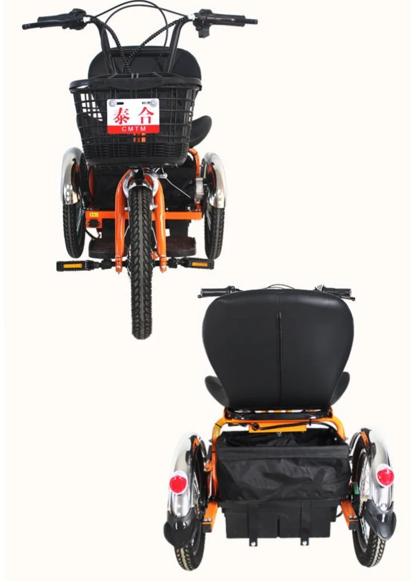 Mini Electric Tricycle With Passenger Seat For Elderly 250w 24v Lightweight Family Electric Bike 3 Wheel For Women Man Adult