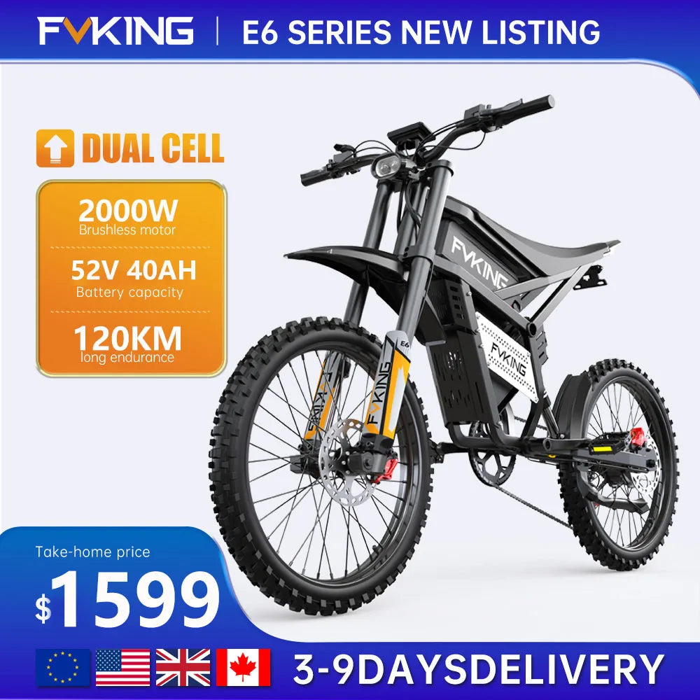 FVKINGE6 off-road electric bicycle peak 2900W motor 60KM/H52V40AH electric motorcycle 25 inches