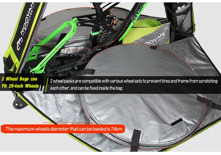NOOYAH Bike Bag Bicycle Travel Bag Transport Case with Wheel Bag Rear Derailleur Pad Frame Fork Protective Tool Bike Accessories