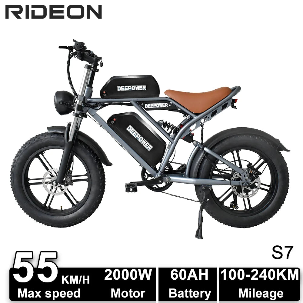 Deepower Electric Bike 2000W 48V 60AH 20Inch Fat Tire Mountain Ebike for Adults Disc Brake Off-Road Adventure Electric Bicycle