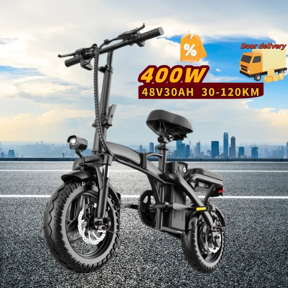 Mini Folding Electric Bike 48V 400W 30AH 14-inch Electric City Bike Folding Electric Bicycle Cheap Adult Battery Powered Scooter